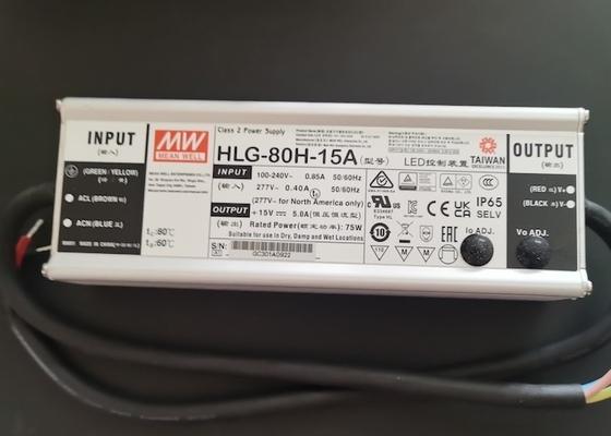 خرید راننده LED ضد آب IP65 60w 75w 80w HLG-80H-15A 15V 5A جریان ثابت / ولتاژ تولید آنلاین