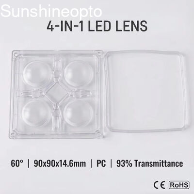 لنز LED اپتیکال رایانه شخصی 90×90 میلی‌متری با زاویه پرتو 60 درجه برای چراغ‌های صنعتی High Bay